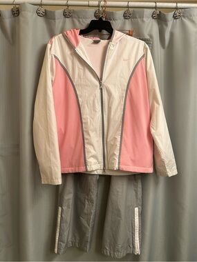 Nike Women’s Pink & White Hooded Windbreaker Tracksuit
